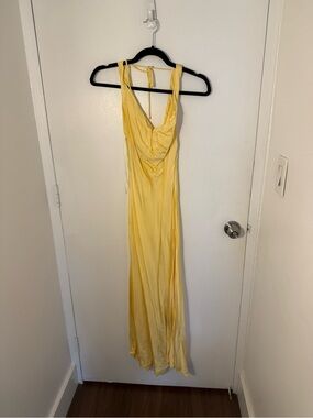 Zara Yellow Satin Cowl Neck Maxi Dress